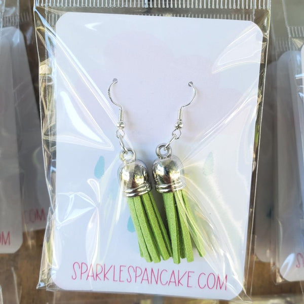 Silver Dome Top Leather Tassel Drop Earrings