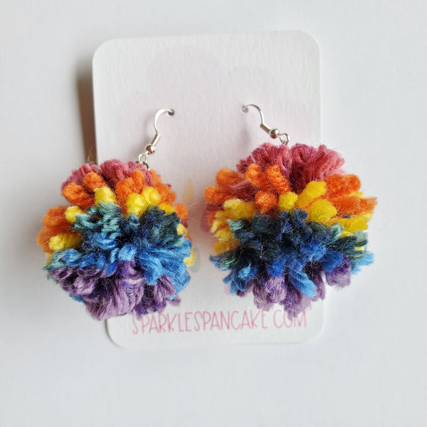 Rainbow Pom Pom Dangle Earrings