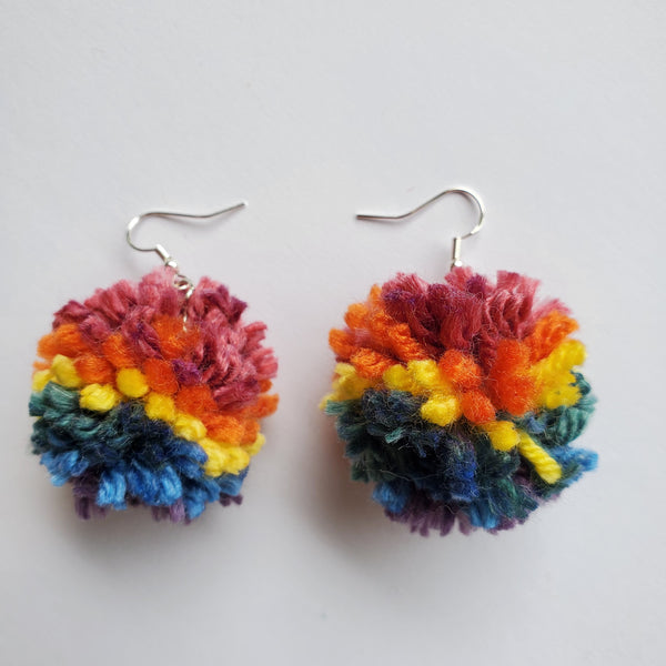 Rainbow Pom Pom Dangle Earrings