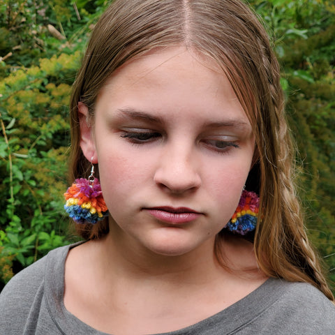 Rainbow Pom Pom Dangle Earrings