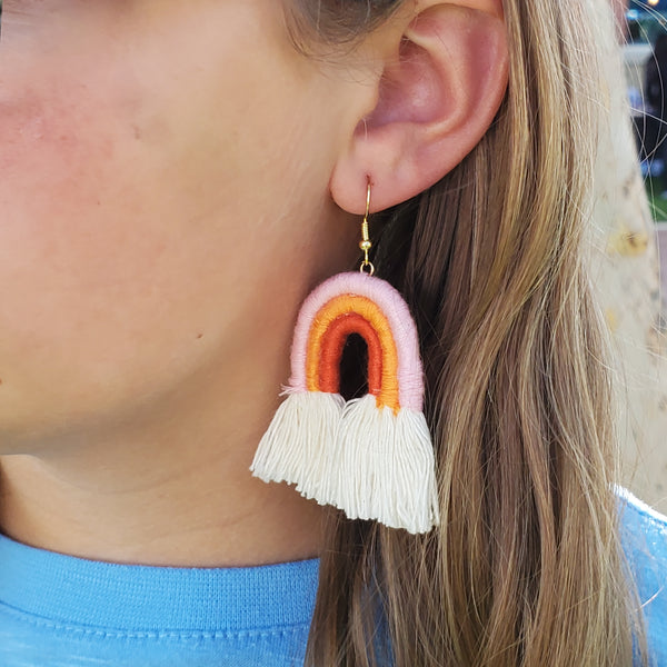 Boho Three Color Layered Rainbow Dangle Earrings