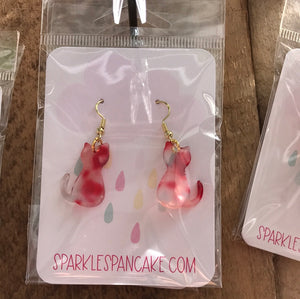 Red Tye Dye Resin Cat Dangle Earrings