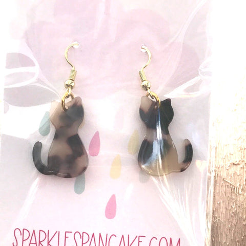 Brown Spotted Cat Dangle Earrings